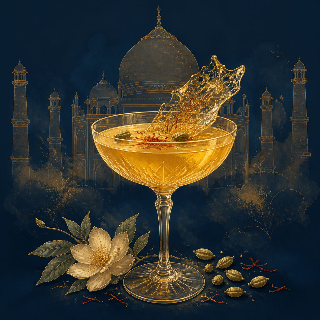 Ilustración carboncillo dorado de Taj Mahal